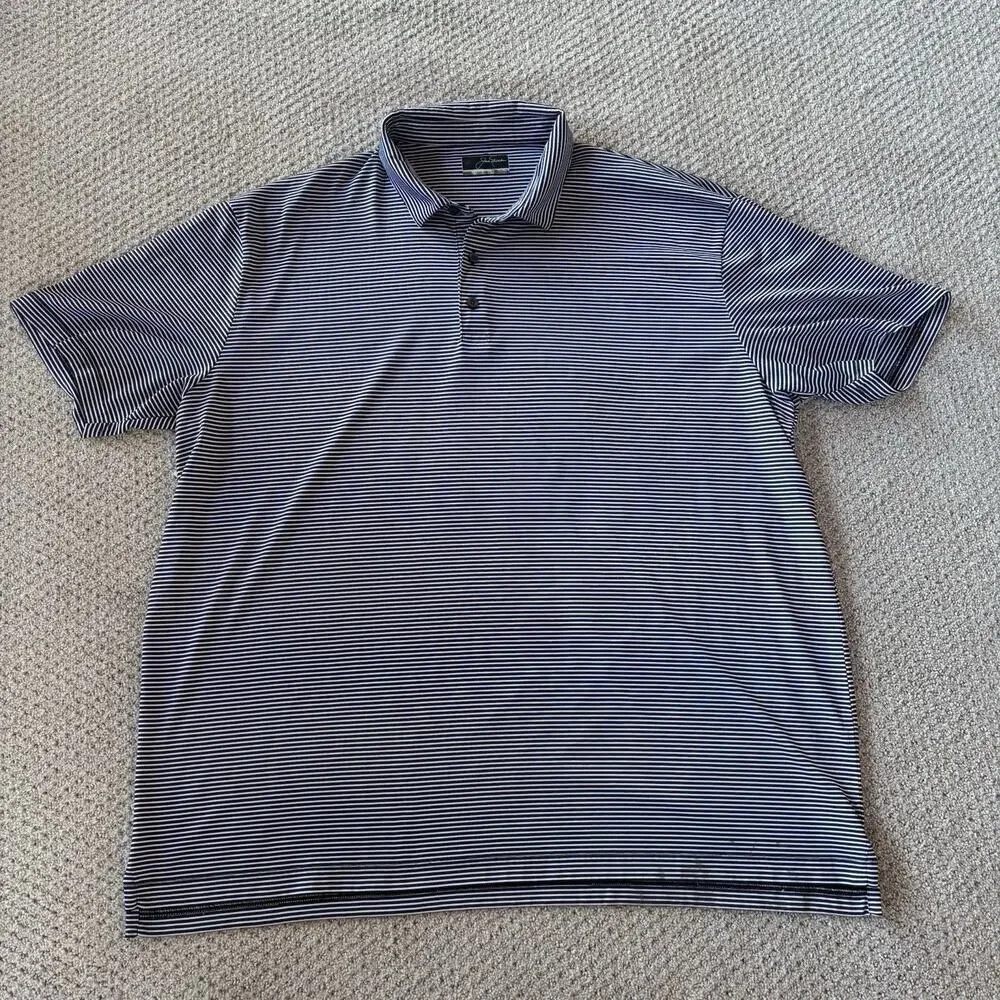Jack Nicklaus Golf Polo Shirt Size XXL Casual White Black Striped Stretch Light